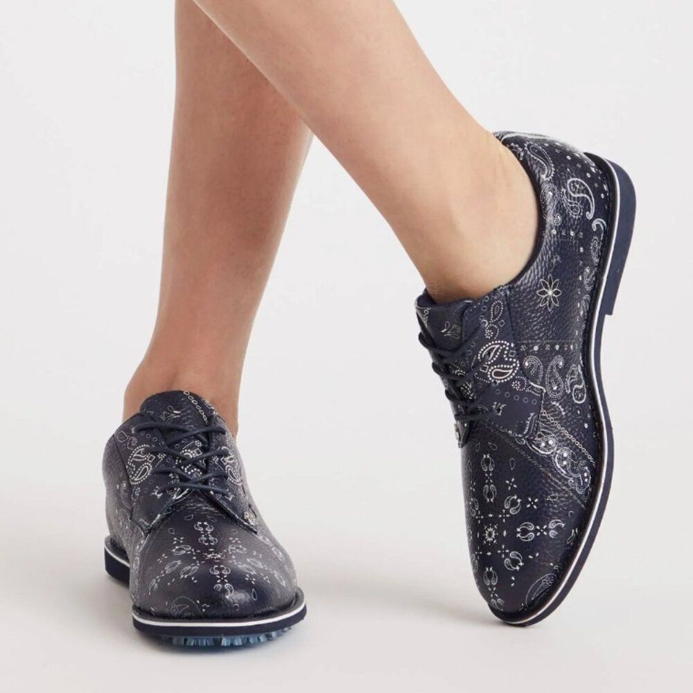 G/FORE Gallivanter Womens Golf Shoes Size 7 Navy Blue Paisley NEW Leather Preppy